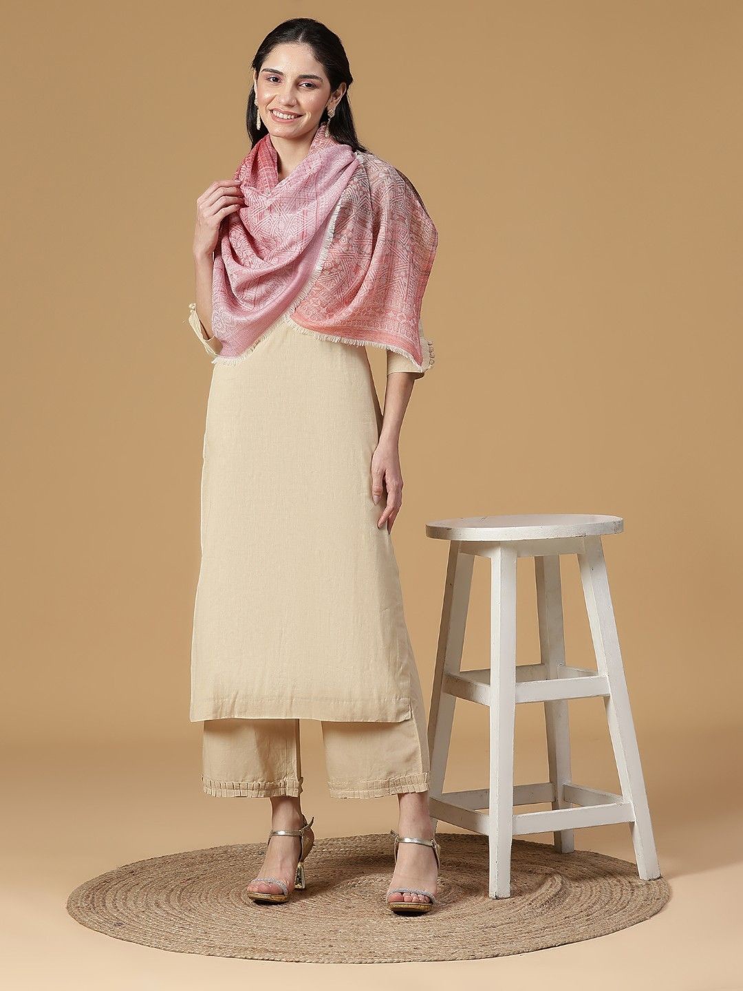 

SHINGORA Women Woven Design Stole, Pink