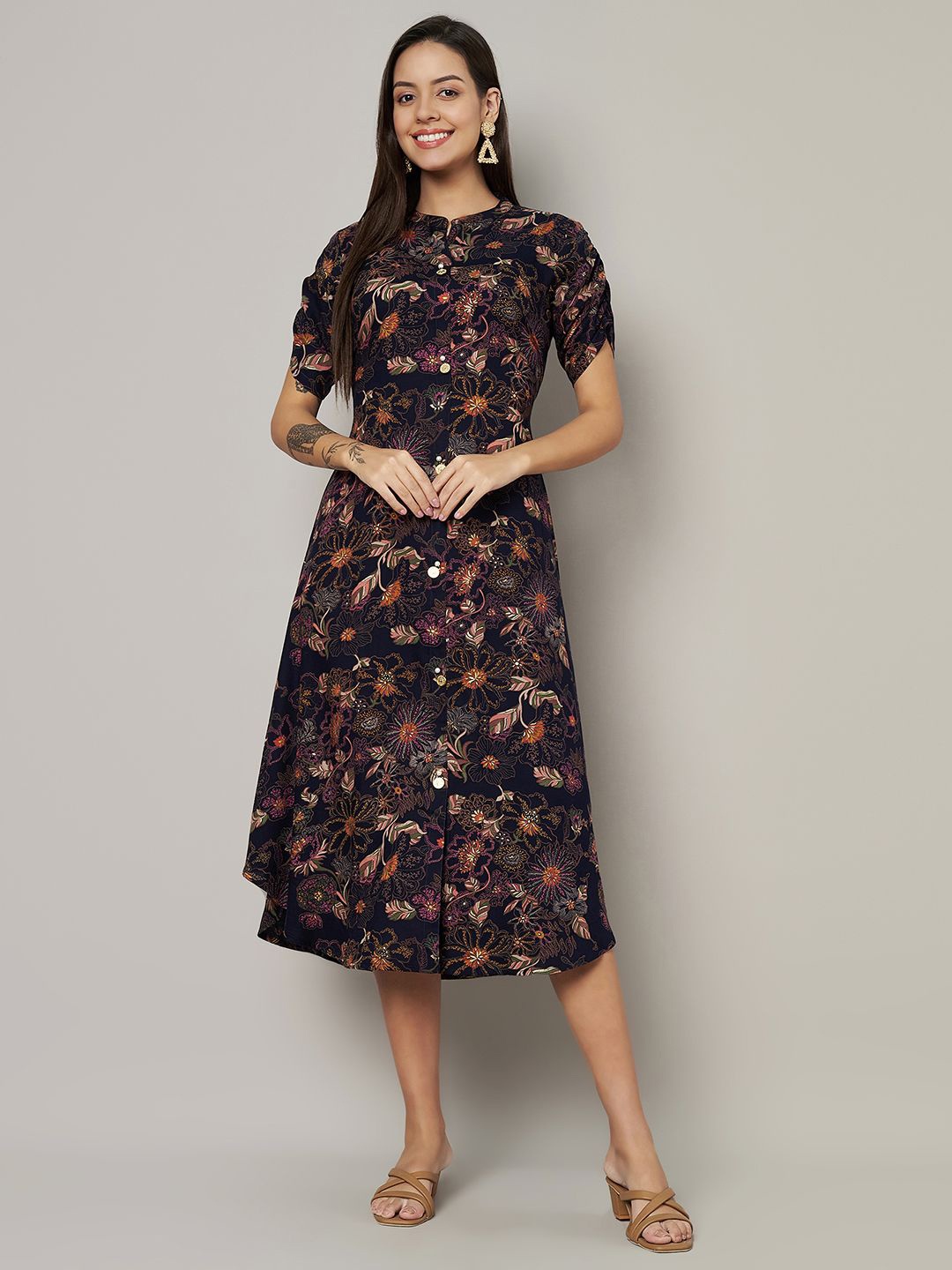 

all about you Floral Print Fit & Flare Dress, Blue