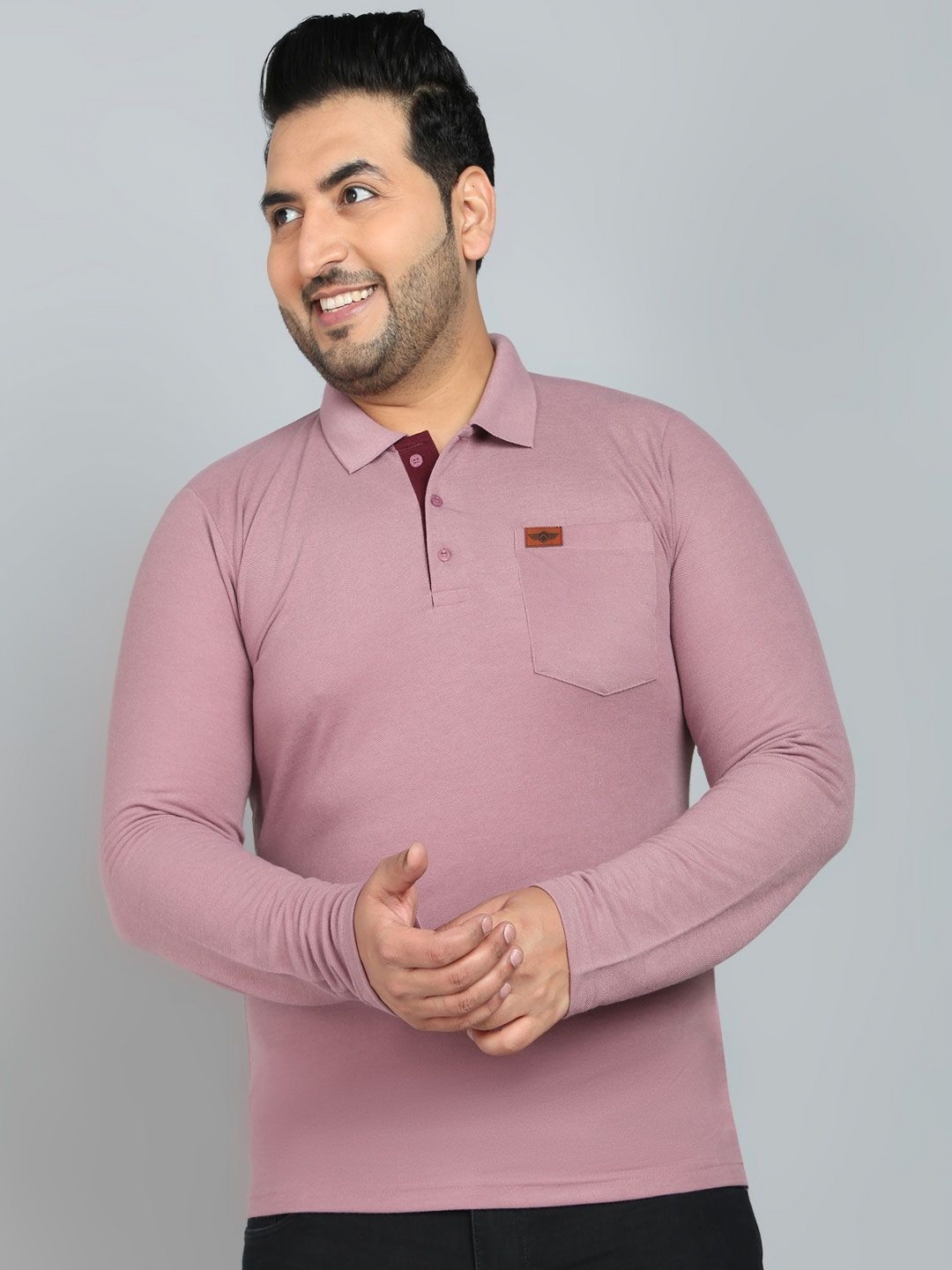 

METRONAUT PLUS Men Plus Size Solid Polo Collar T-shirt, Mauve