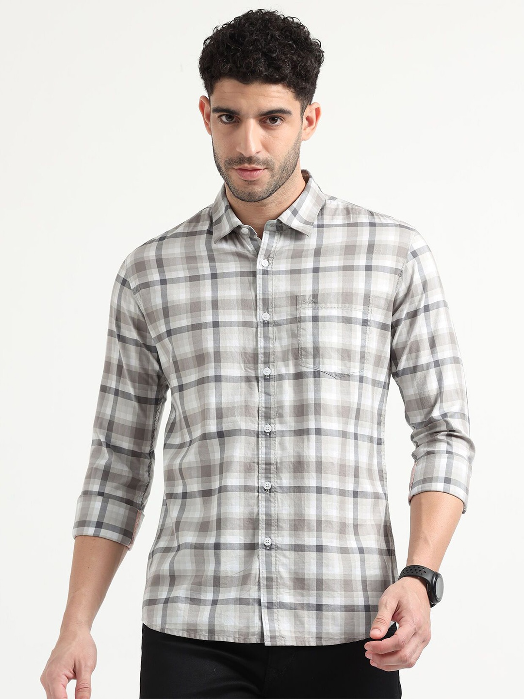 

RIGS AND RAGS Men Comfort Tartan Checks Opaque Checked Casual Shirt, Grey