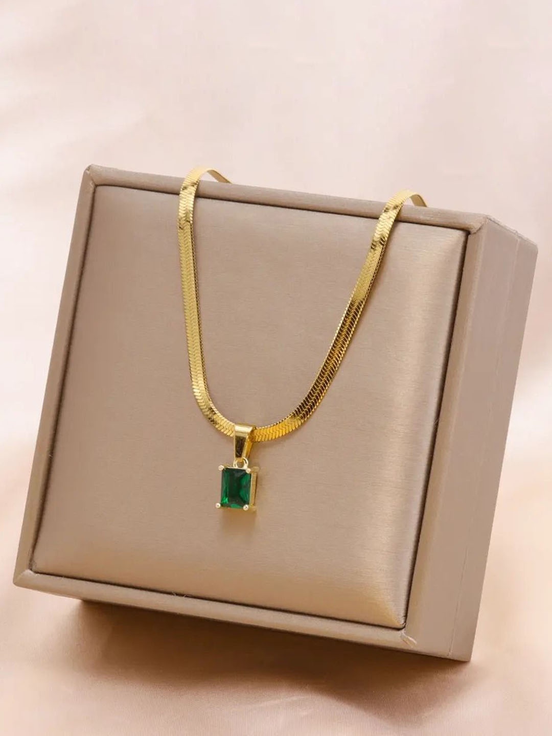 

MEENAZ Gold-Plated CZ Studded Square Pendants with Chains