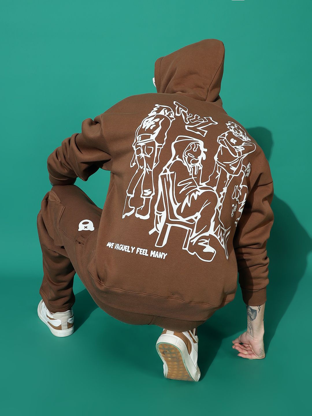 

GRIFFEL Men Printed Hooded Pullover Sweatshirt, Coffee brown