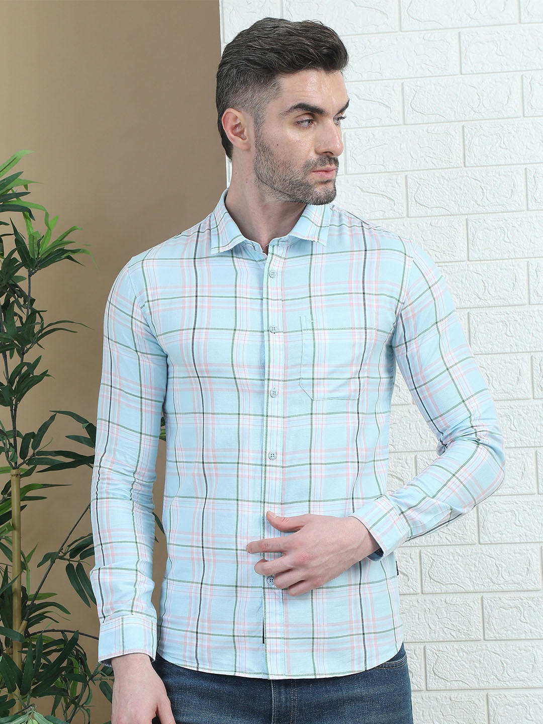 

RIGS AND RAGS Men Classic Tartan Checks Opaque Checked Casual Shirt, Blue