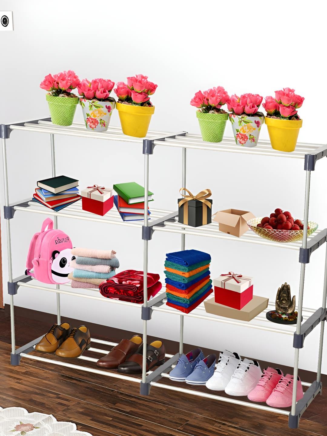 

Decent Hut Navy Blue Portable Foldable Stainless Steel Shoe Rack