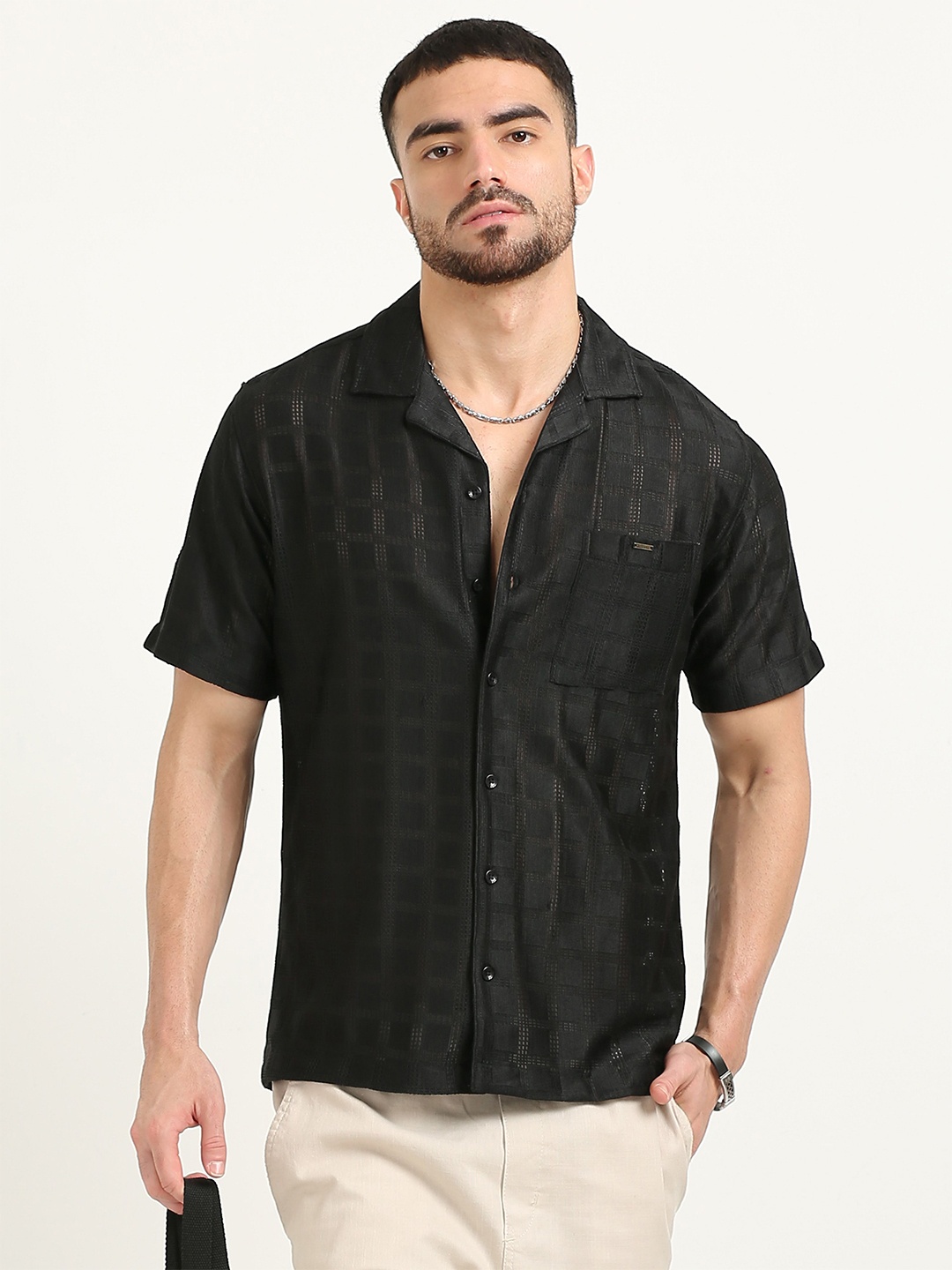 

RIGS AND RAGS Men Original Opaque Casual Shirt, Black