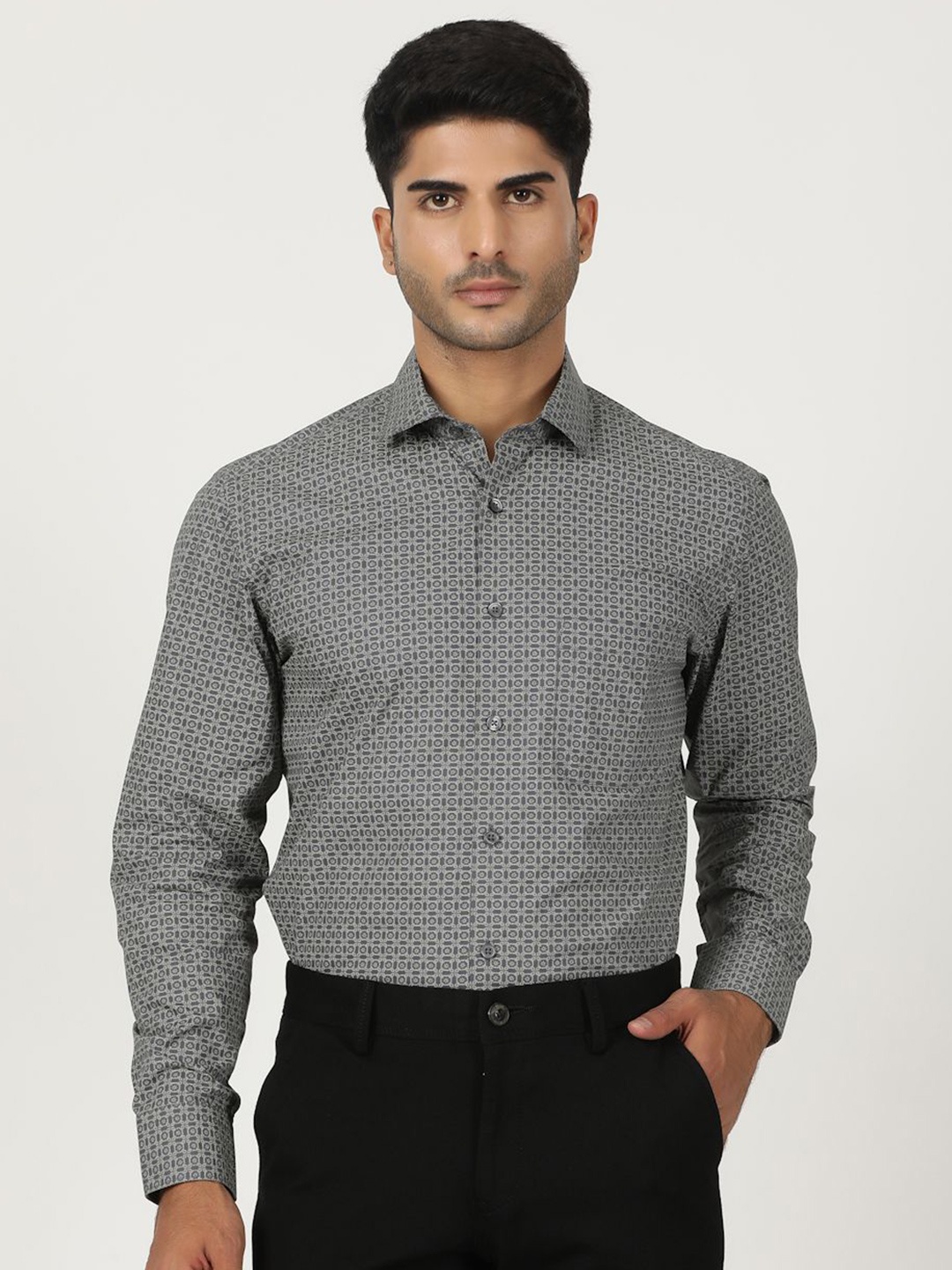 

Greenfibre Men Slim Fit Opaque Printed Formal Shirt, Grey