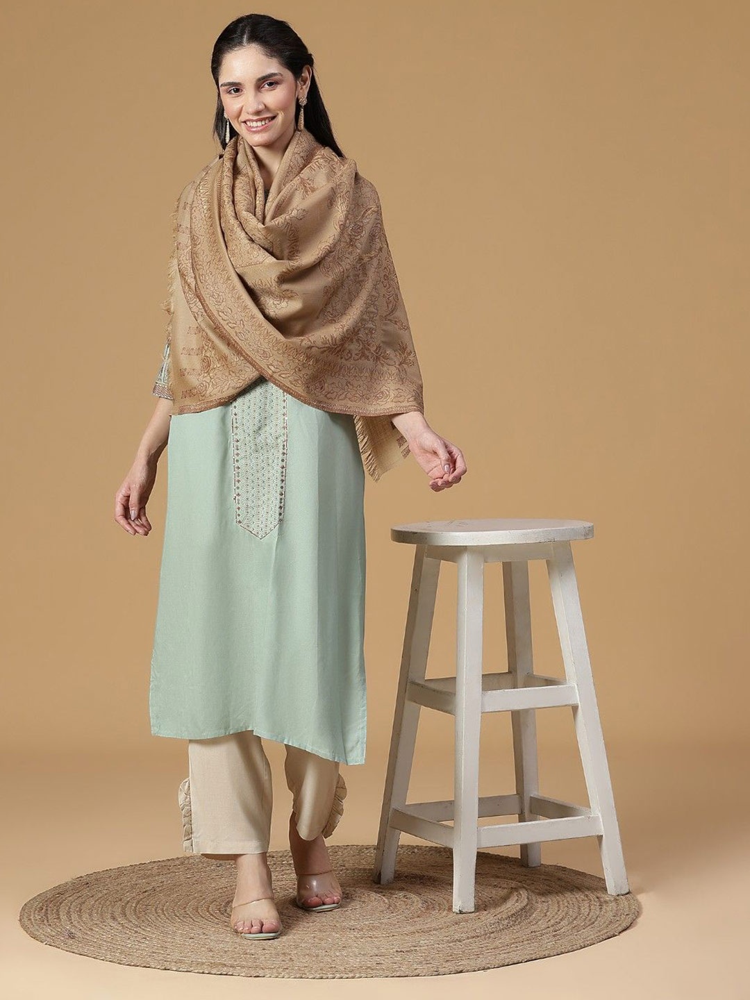

SHINGORA Women Woven Design Stole, Beige