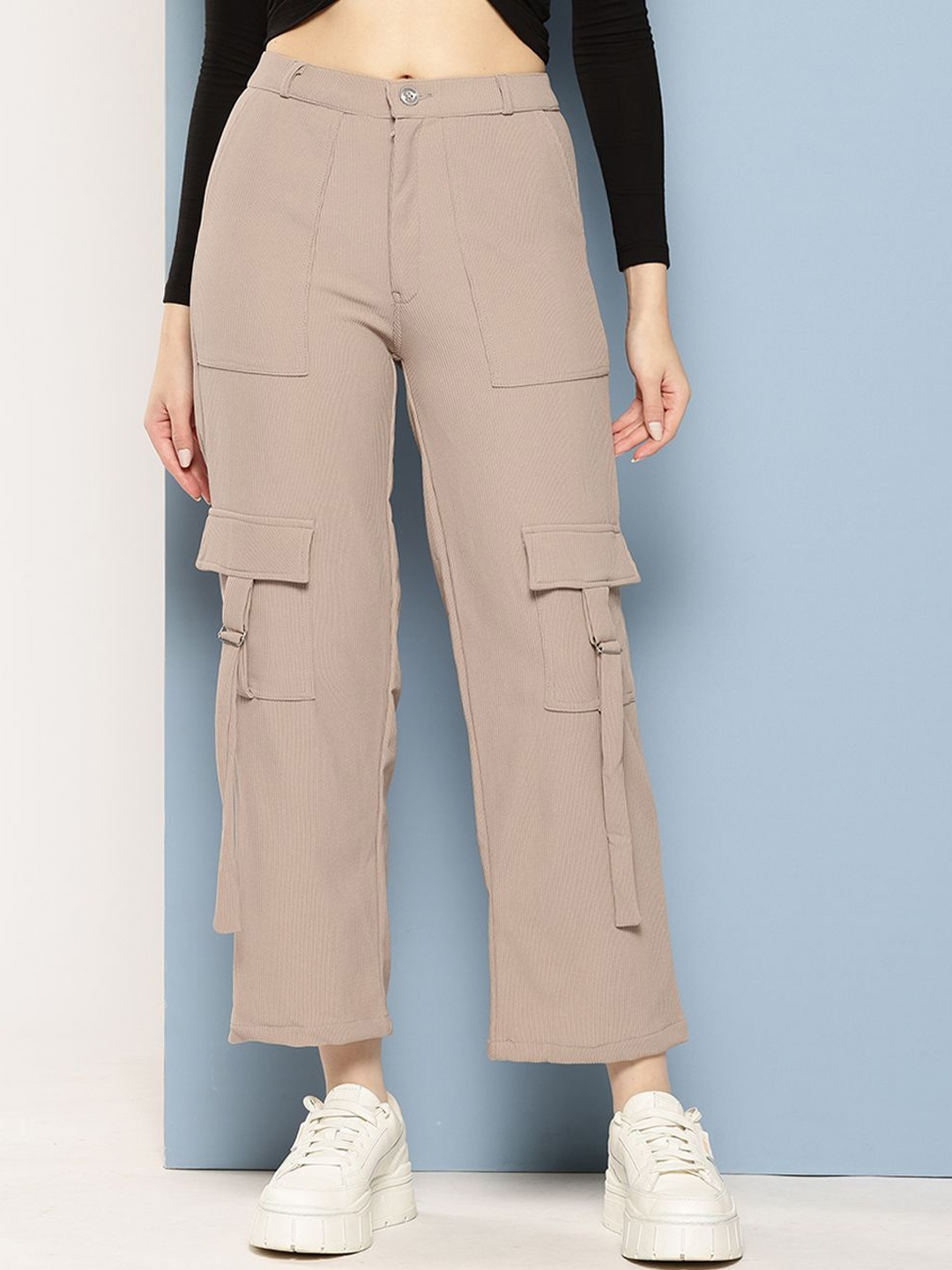 

BAESD Women Smart Flared Cargos Trousers, Beige
