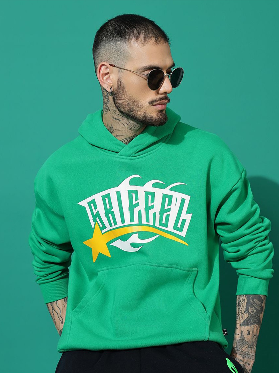 

GRIFFEL Men Hooded Printed Sweatshirt, Green