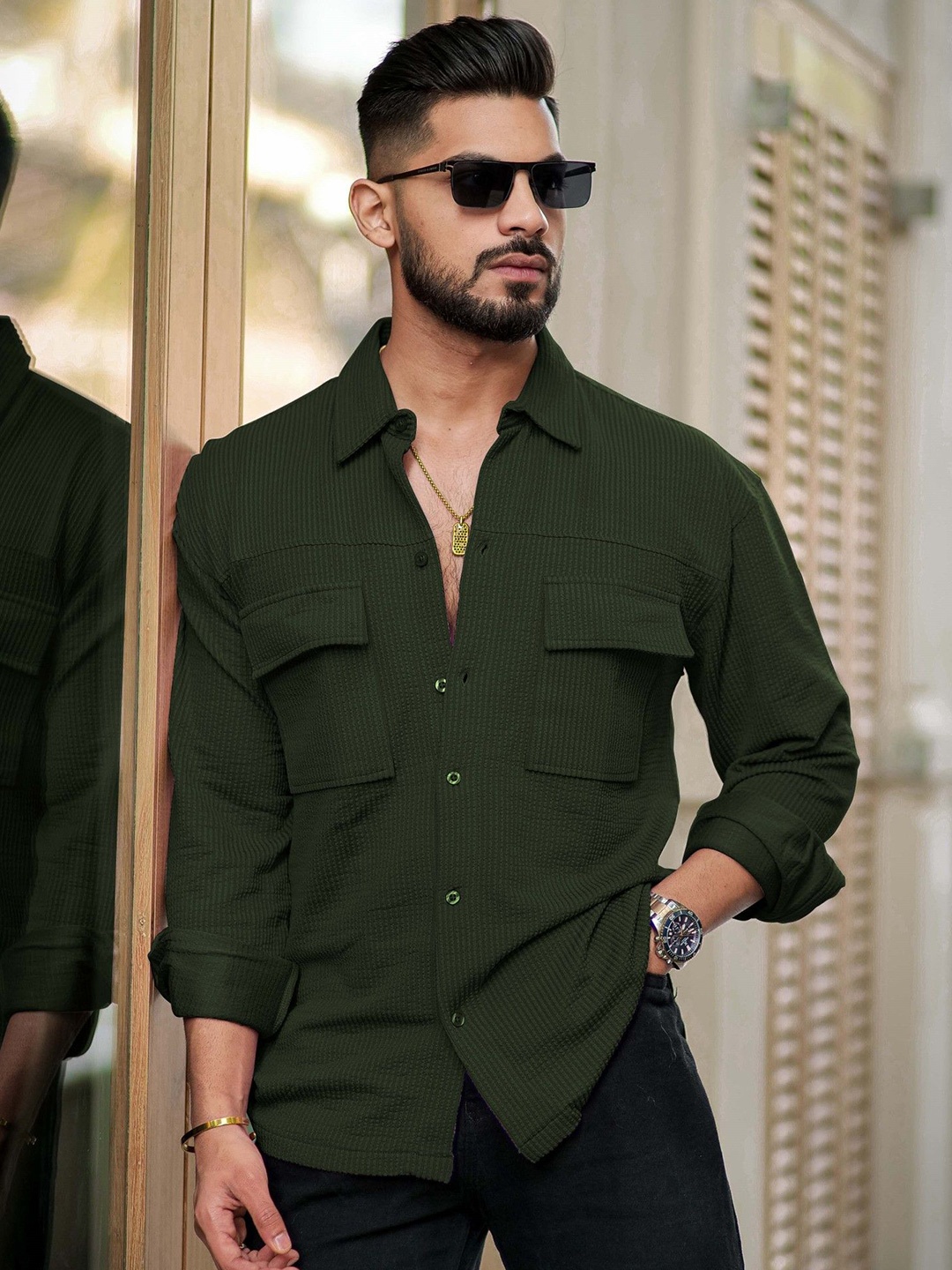 

Maniac Men Comfort Opaque Casual Shirt, Green