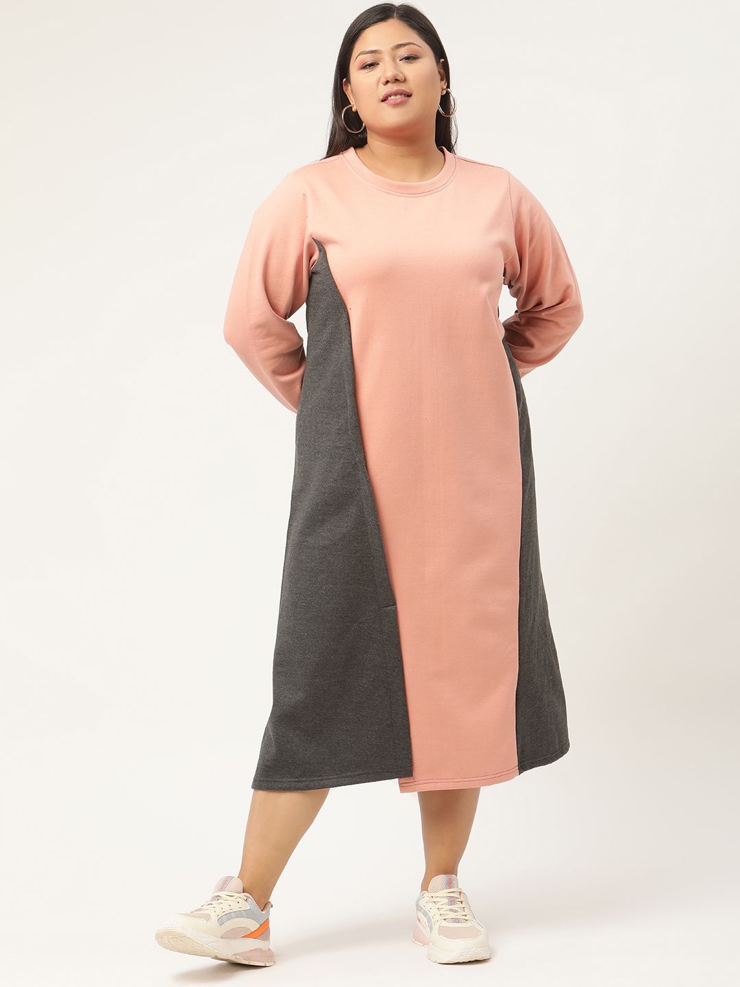 

theRebelinme Colourblocked A-Line Midi Dress, Pink