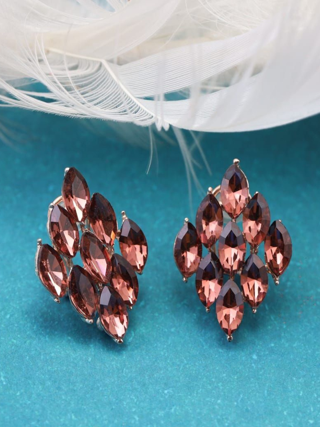 

Maansh Rose Gold-Plated Contemporary Diamond Shape Stone Studded Studs