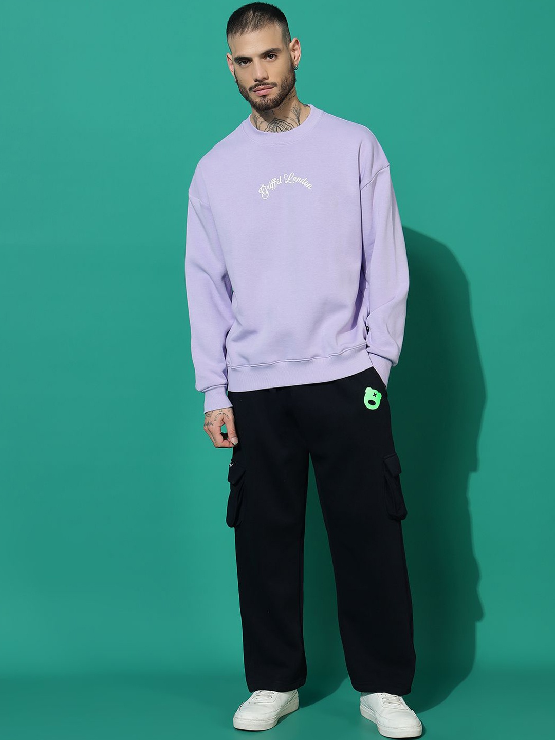 

GRIFFEL Men Brand Logo Printed Mid-Rise Tracksuits, Lavender
