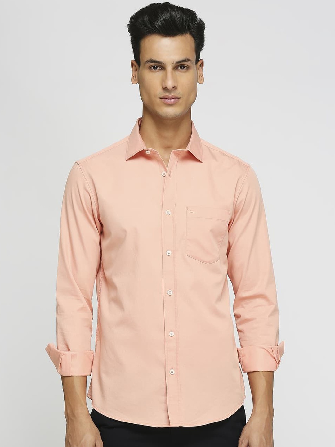 

Basics Men Slim Fit Opaque Casual Shirt, Peach