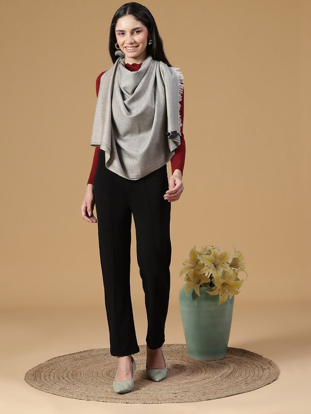 

SHINGORA Women Woven Design Stole, Grey