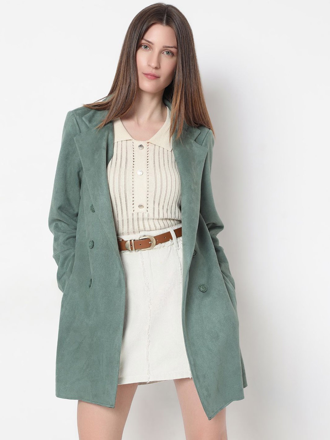 

Vero Moda Single-Breasted Overcoat, Green