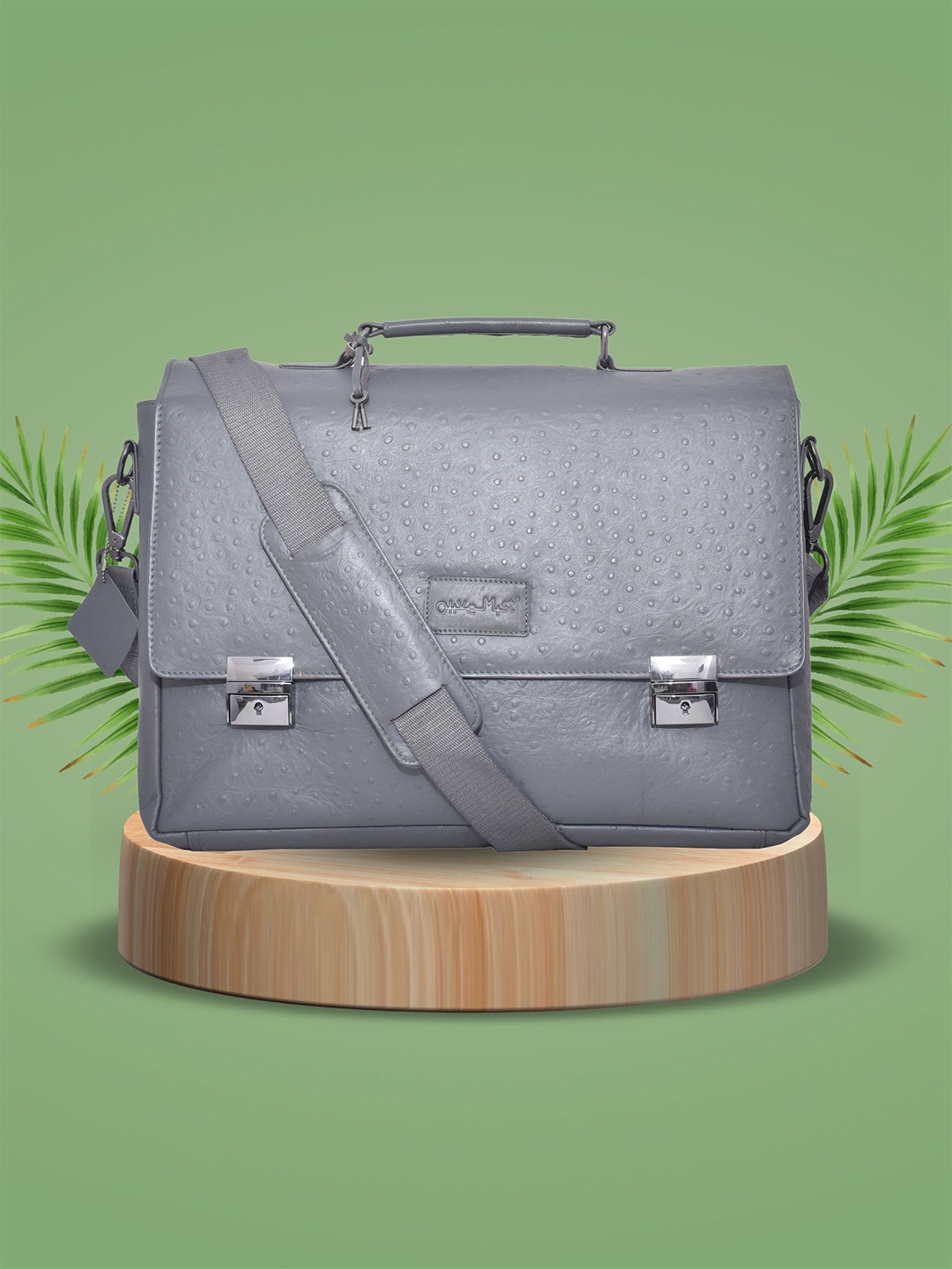 

OLIVE MIST Unisex Textured Leather Laptop Bag, Grey