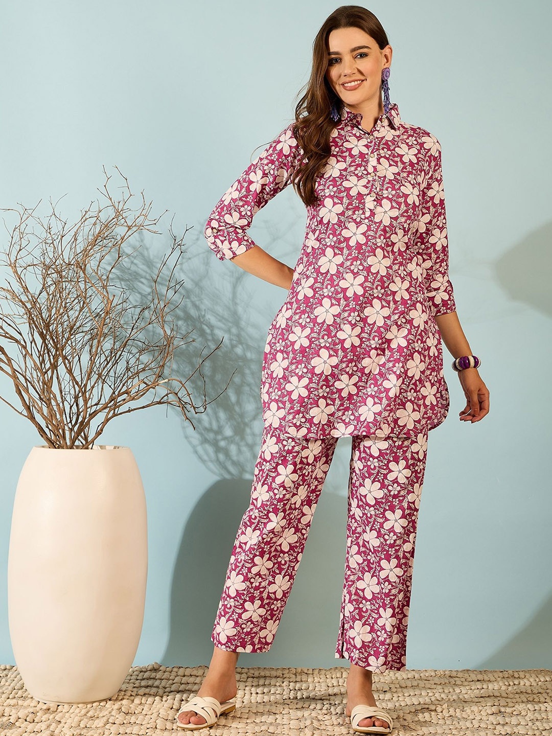 

DIVASTRI Printed Cotton Tunic & Trousers Co-Ords, Purple
