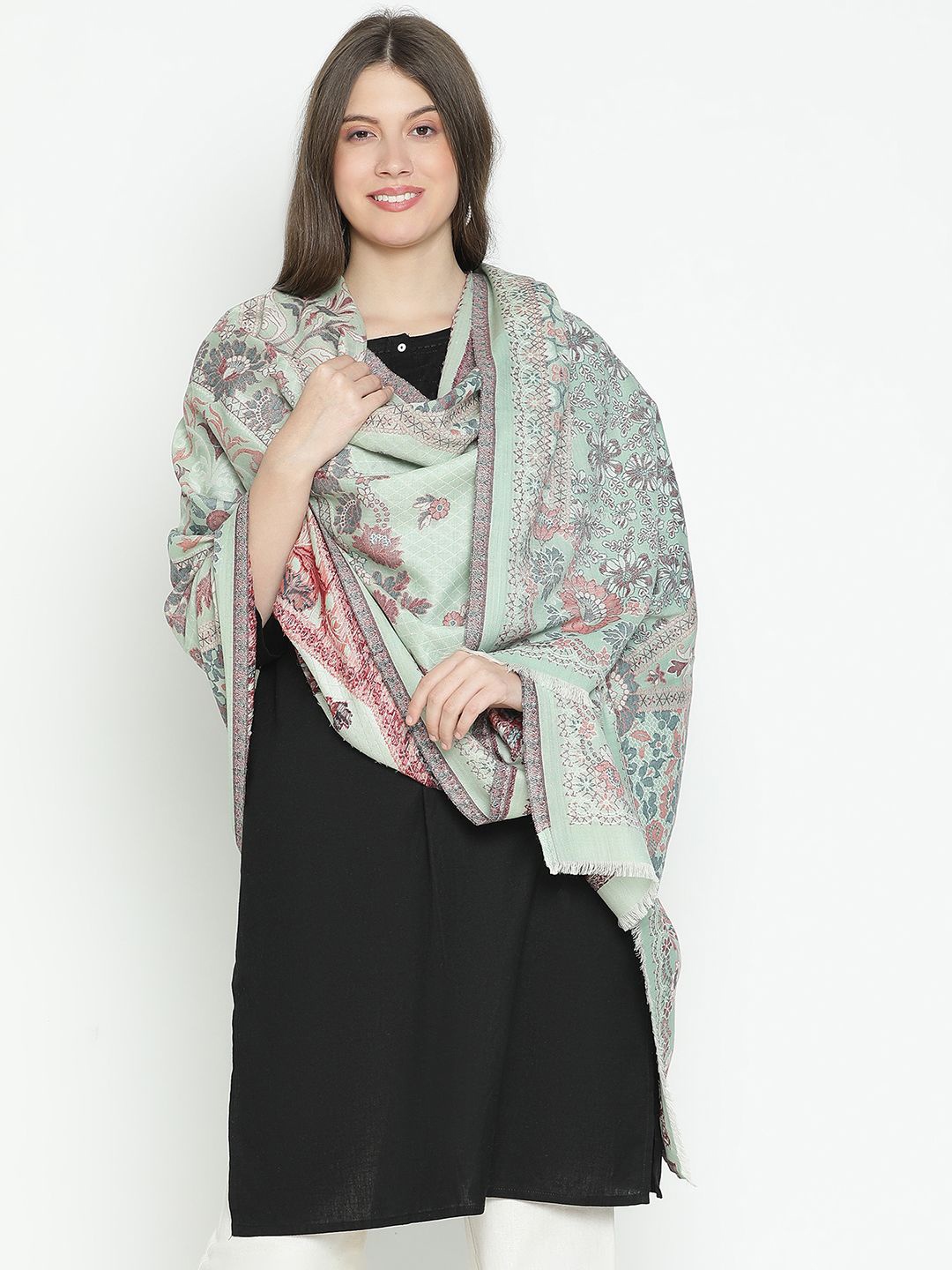 

SHINGORA Women Ethnic Motifs Woven Design Shawl, Sea green