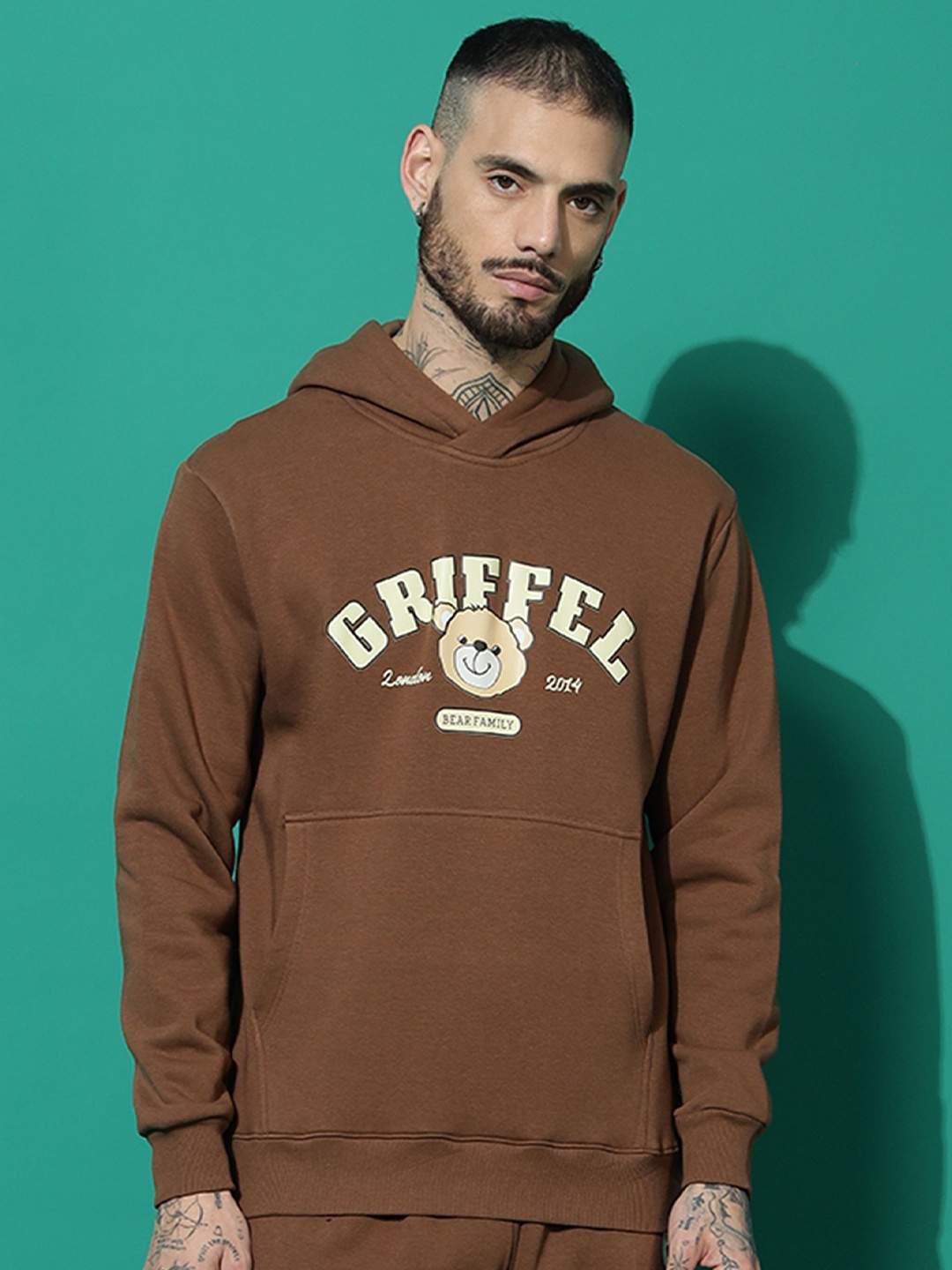 

GRIFFEL Men Brand Logo Printed Sweatshirt, Coffee brown