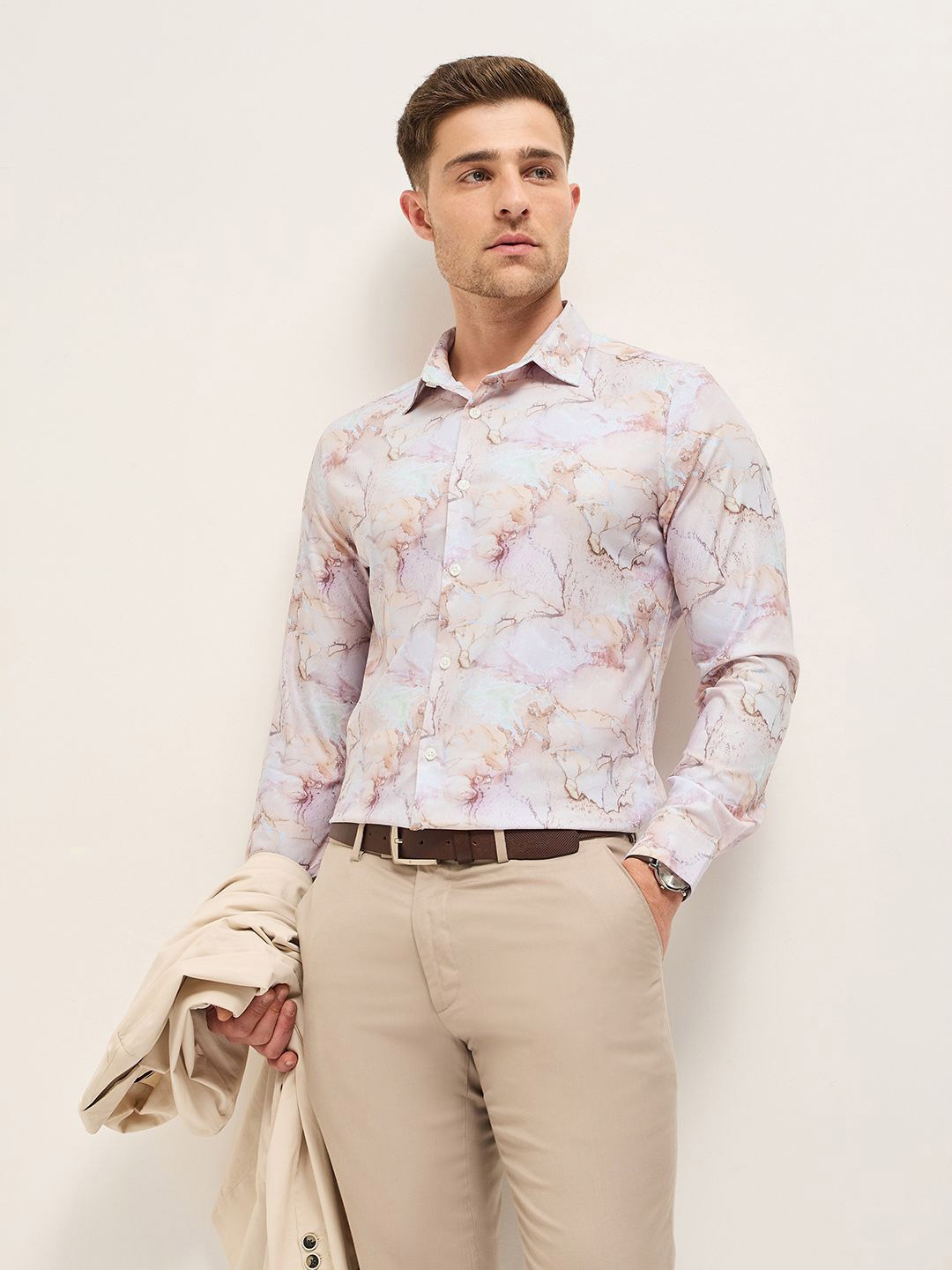 

THE BEAR HOUSE Men Tailored Fit Opaque Printed Formal Shirt, Pink