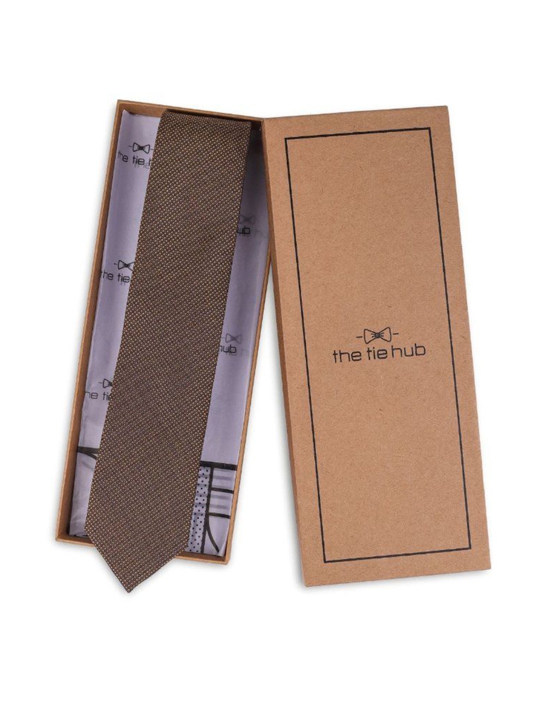 

The Tie Hub Men Printed Skinny Tie, Brown