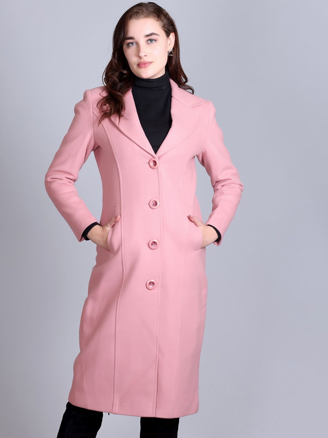 

Winter Wonders Self-Design Single Breasted Overcoats, Pink