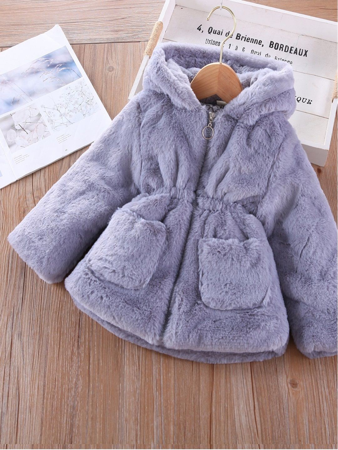 

Xsole Kids Single-Breasted Hooded Overcoat, Grey