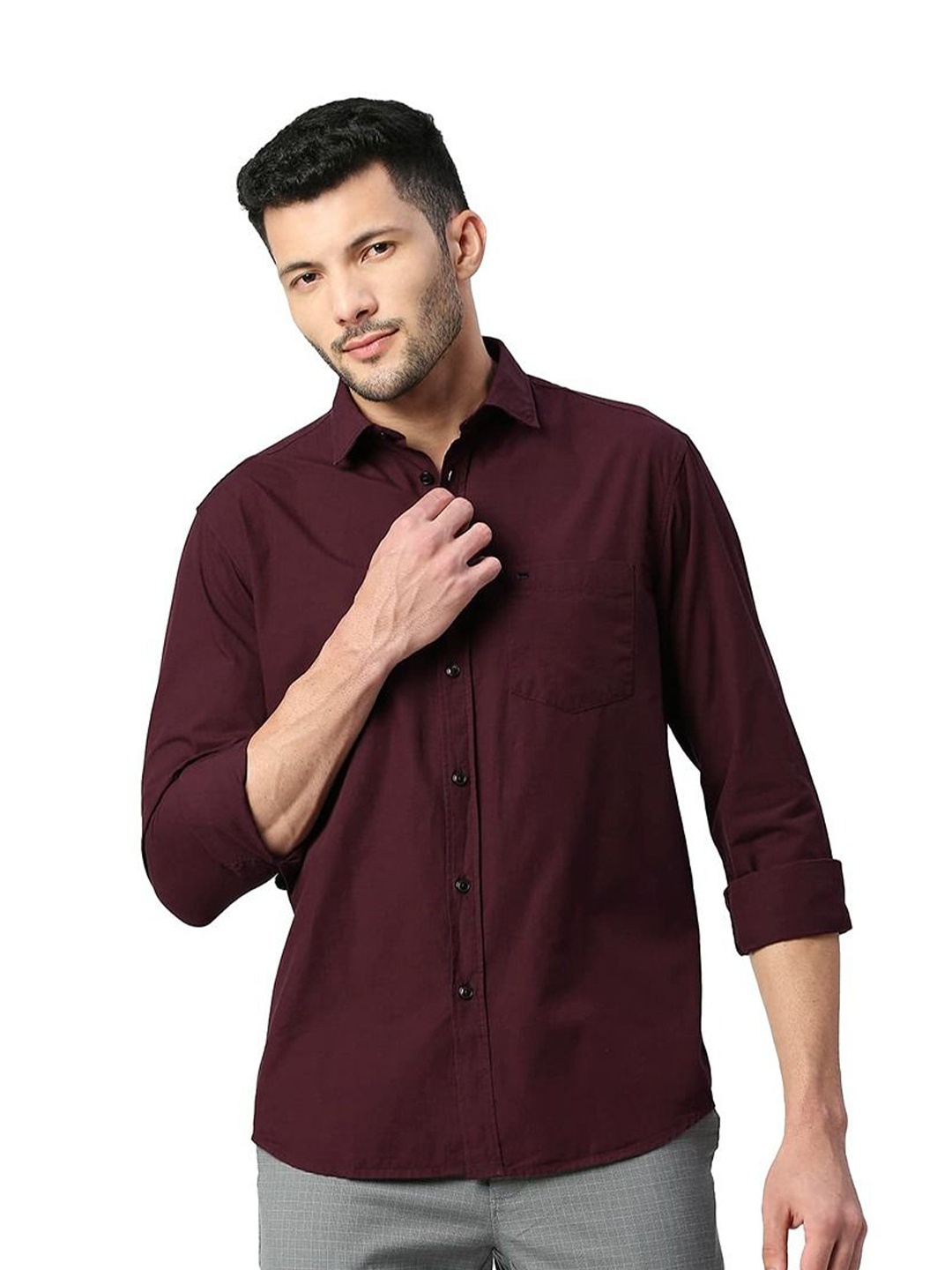 

Basics Men Slim Fit Opaque Casual Shirt, Maroon