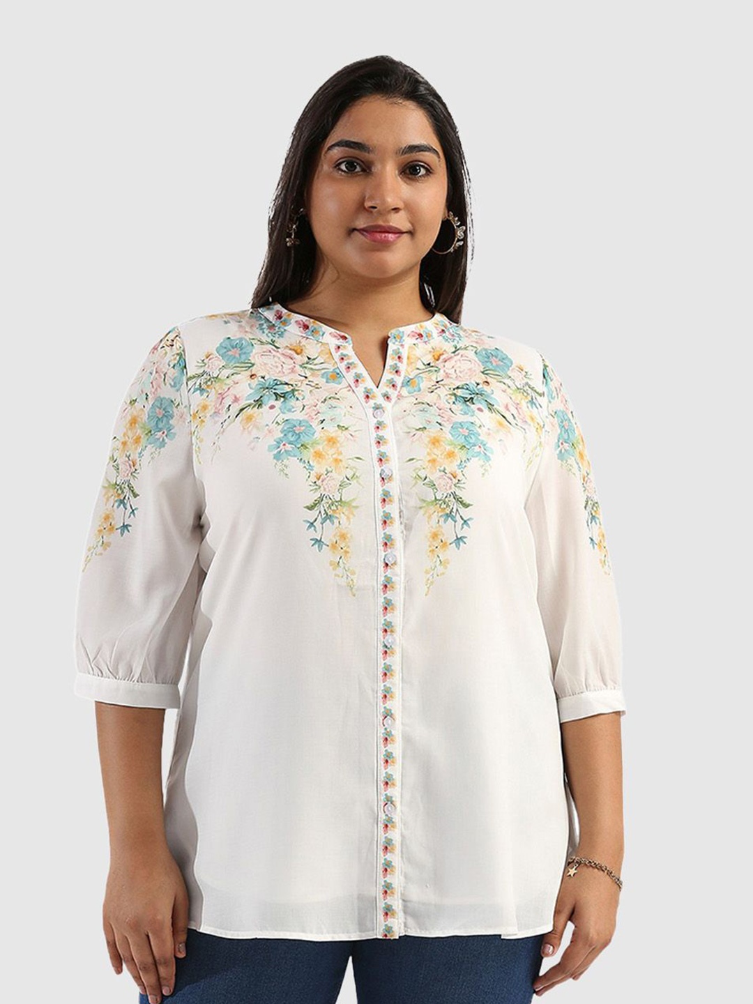 

Presence Women Straight Floral Opaque Printed Casual Shirt, White