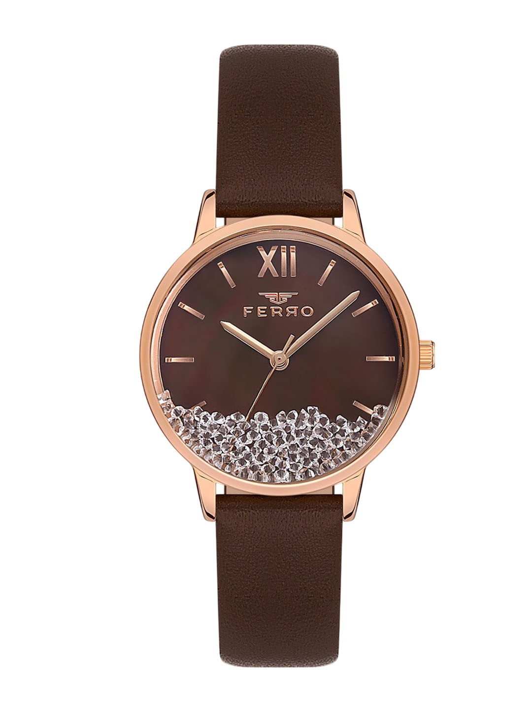 

Ferro Women Brass Dial & Leather Straps Analogue Watch F21934B-S6, Silver