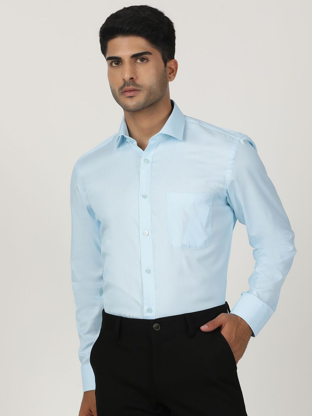 

Greenfibre Men Slim Fit Opaque Formal Shirt, Blue