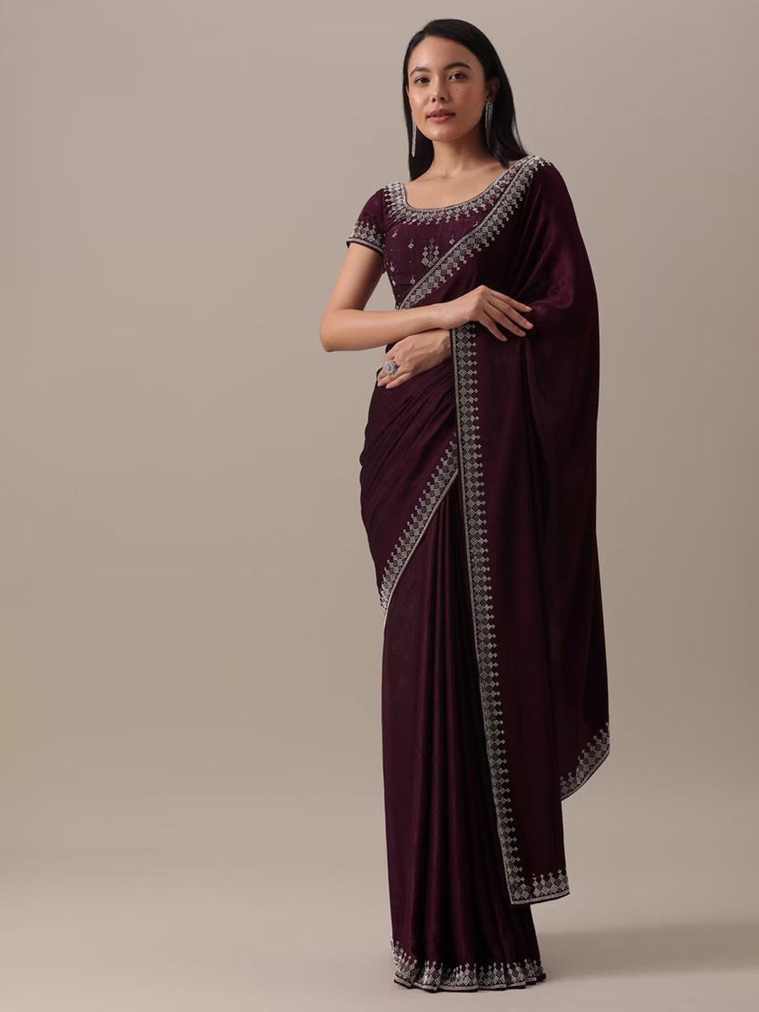 

SWADESI STUFF Embellished Embroidered Pure Georgette Saree, Maroon