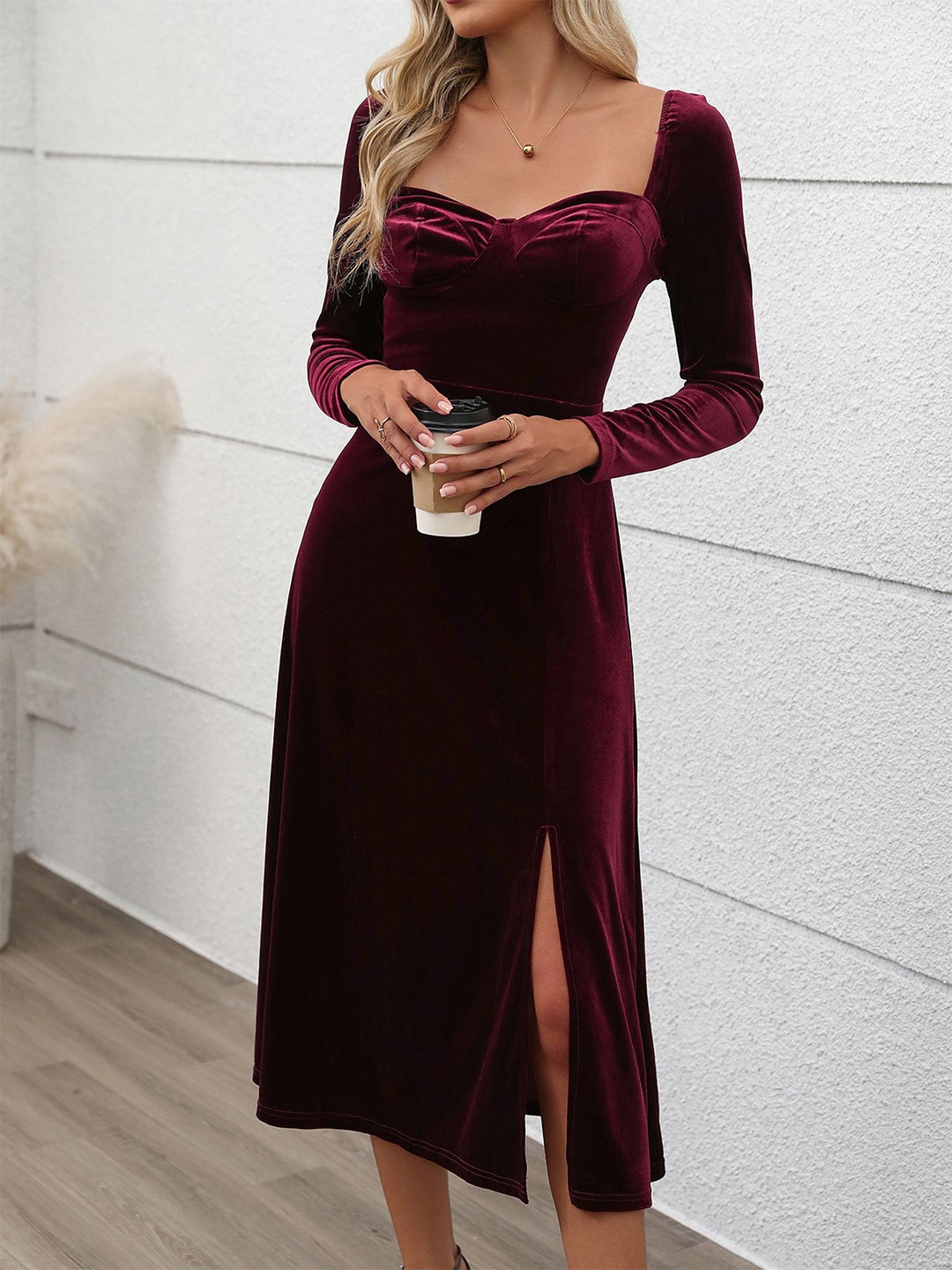 

StyleCast Velvet Sheath Midi Dress, Maroon