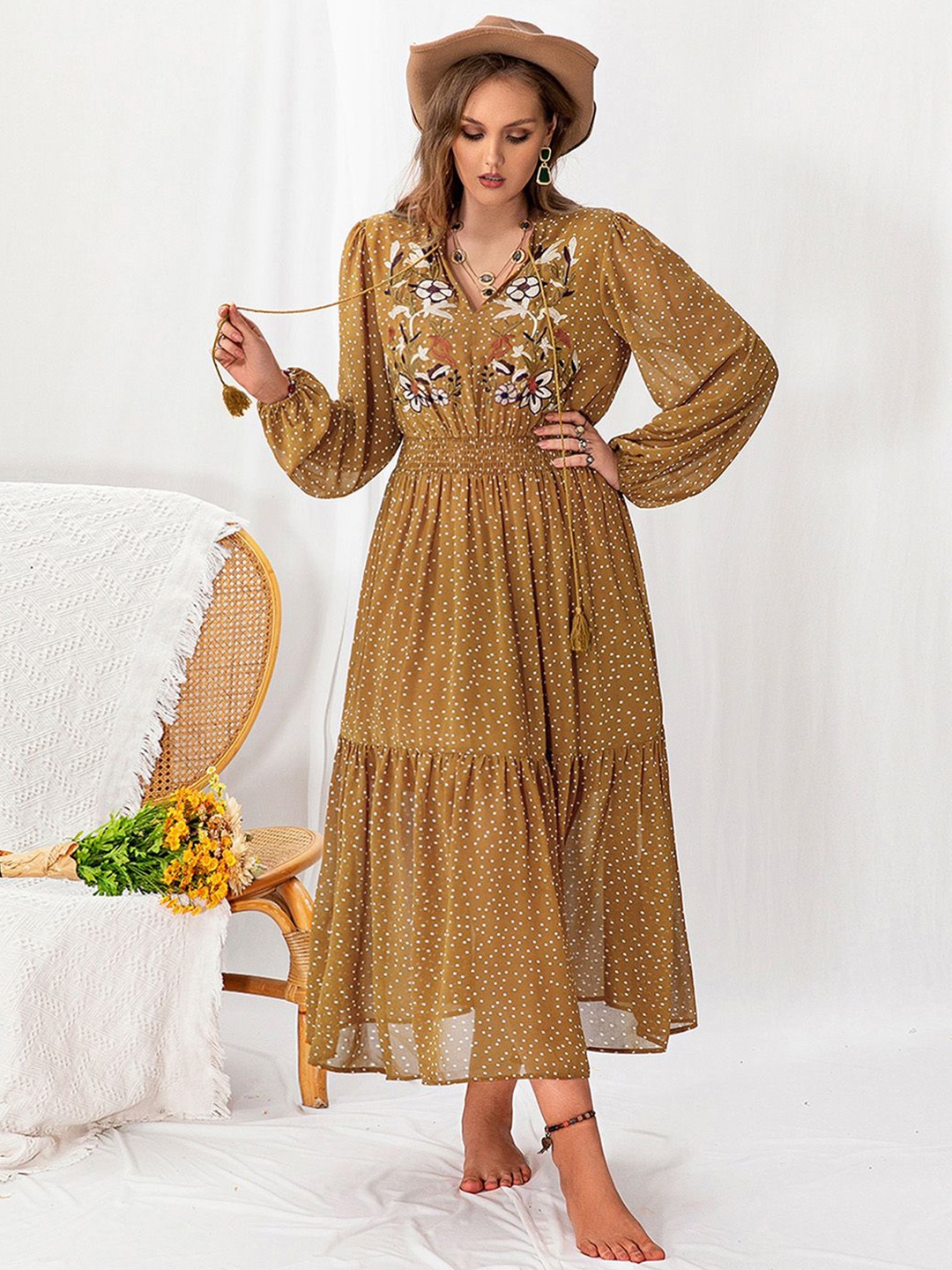 

JC Mode Women Floral Print Fit & Flare Maxi Dress, Mustard
