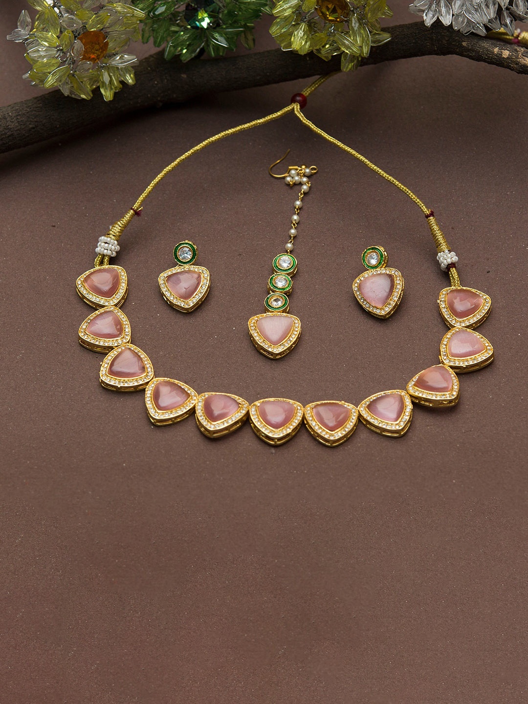 

Styled Diva Gold-Plated Kundan-Studded Jewellery Set, Pink