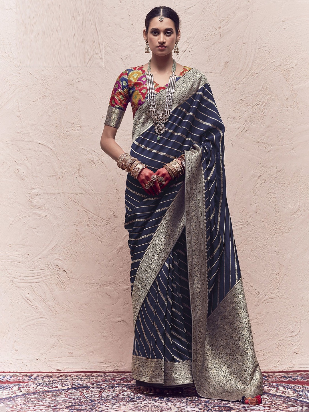 

MAHALASA Woven Design Zari Kanjeevaram Saree, Navy blue