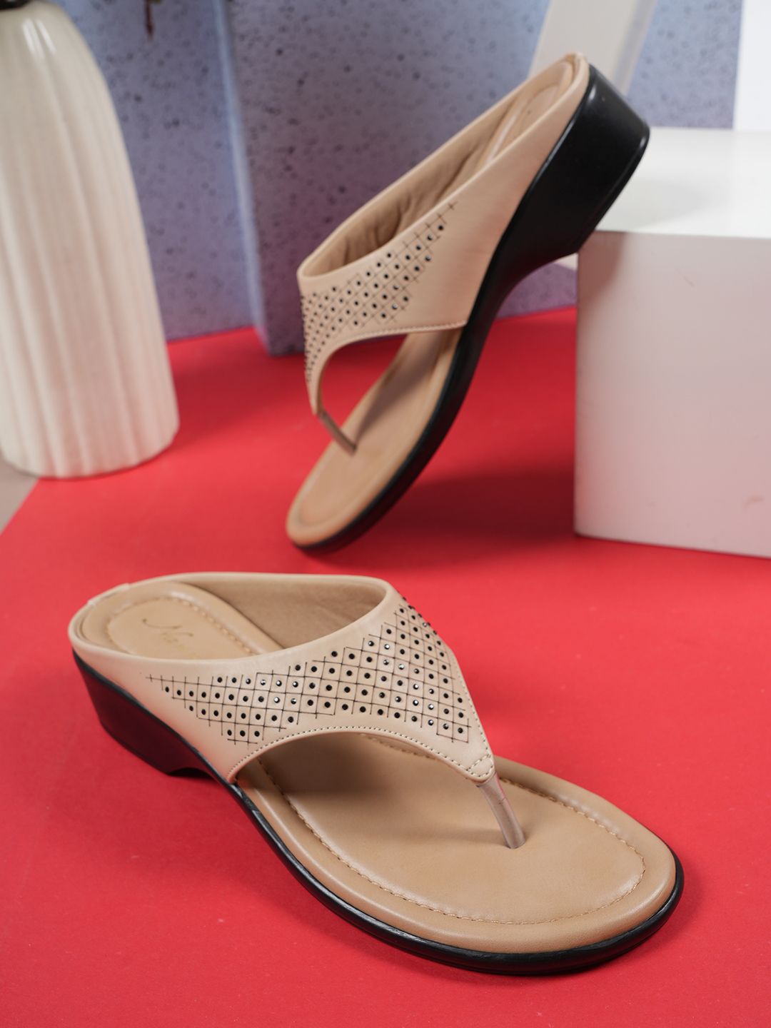 

Style Shoes Women One Toe Flats with Laser Cuts Flats, Cream