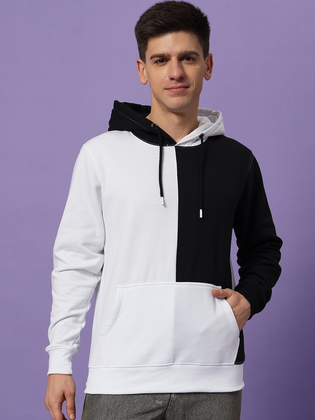 

Dogman Men Colourblocked Hooded Sweatshirt, White