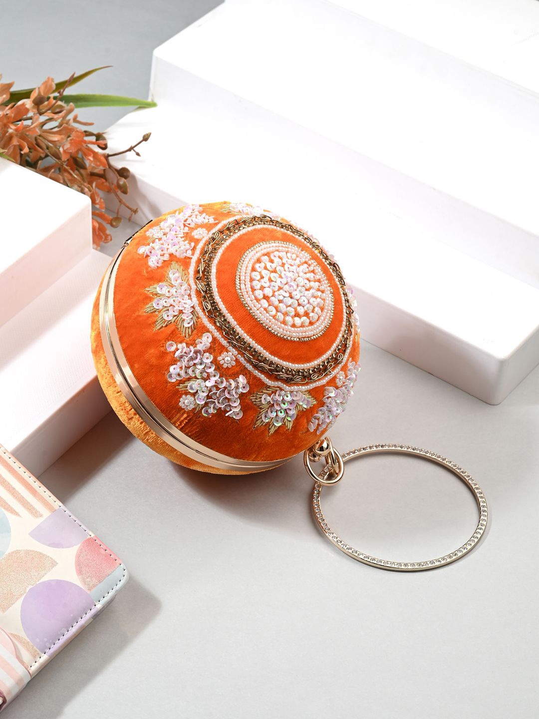 

Toobacraft Embellished Box Clutch, Orange