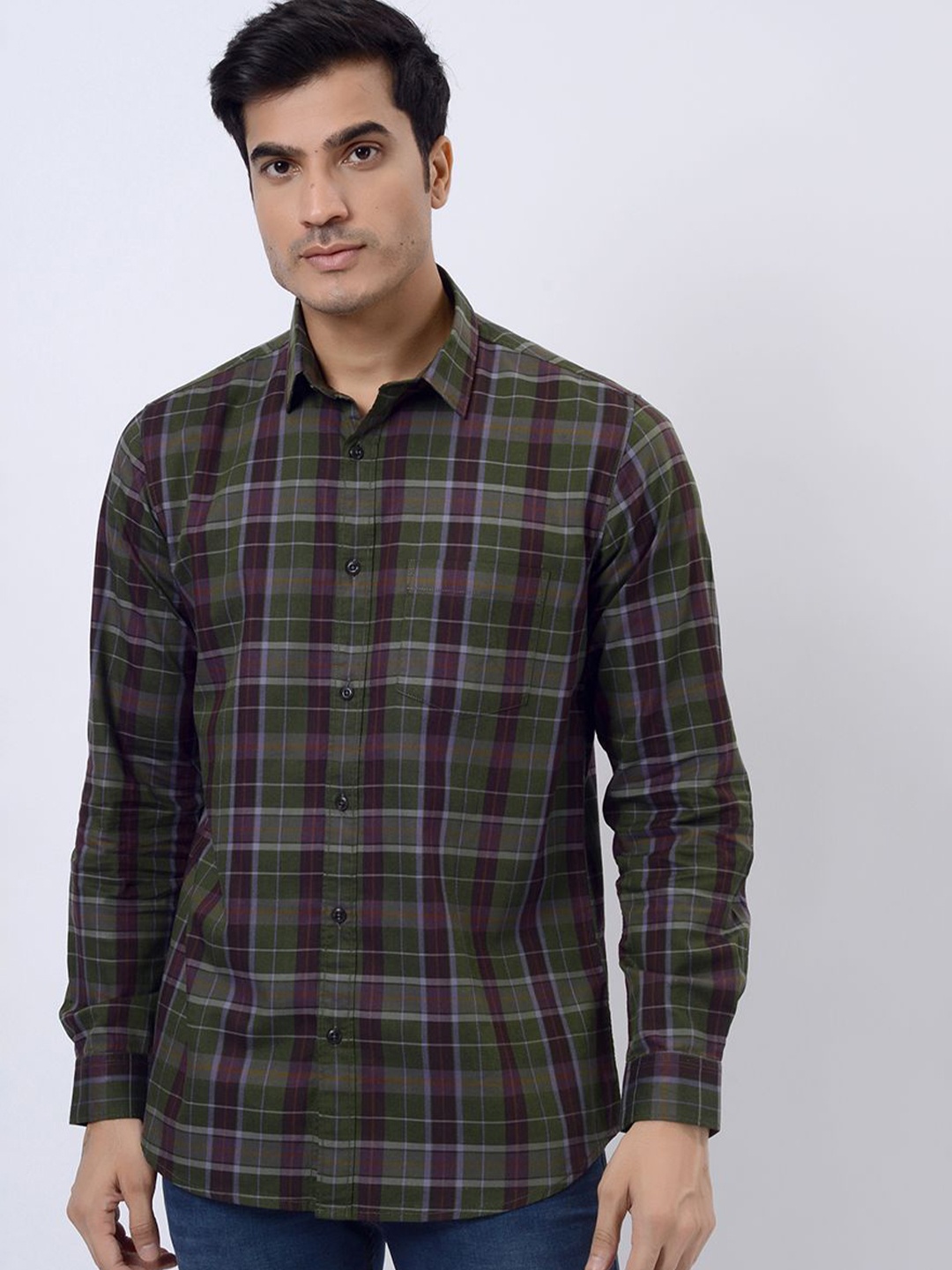 

JADE BLUE Men Slim Fit Tartan Checks Opaque Checked Casual Shirt, Green