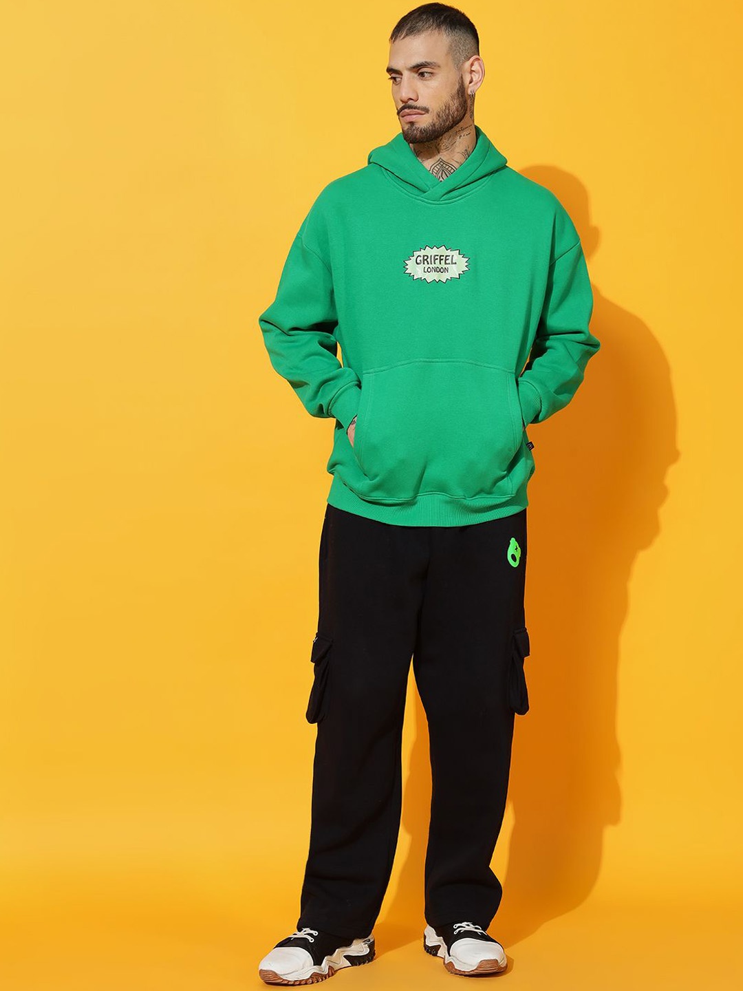 

GRIFFEL Men Printed Long Sleeves Hooded Tracksuit, Green