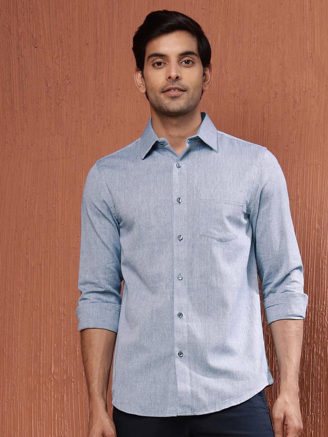 

Fabindia Men Opaque Party Shirt, Blue