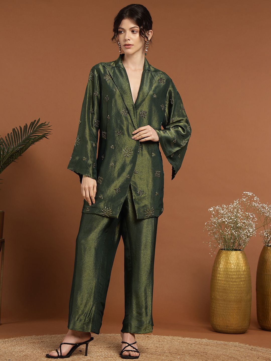 

RIRASA Embellished Top With Trousers Co-Ords, Green