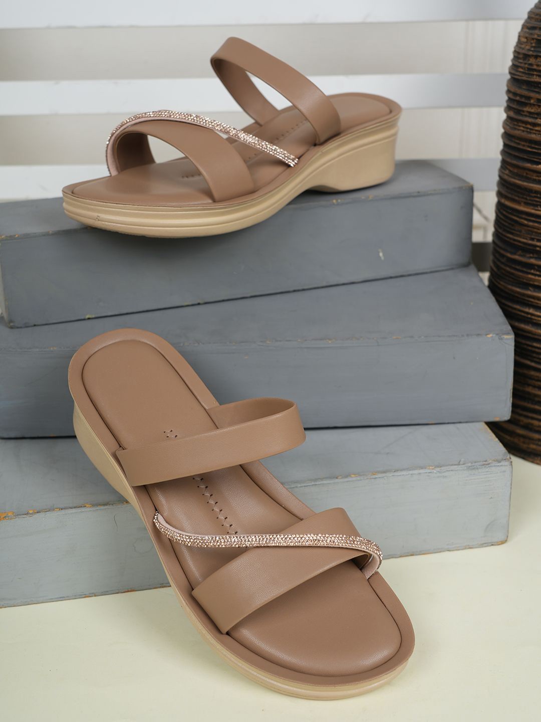 

SAPATOS Striped Wedge Sandals, Beige