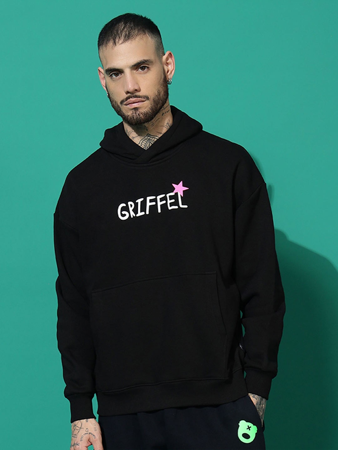 

GRIFFEL Men Printed Hooded Sweatshirt, Black