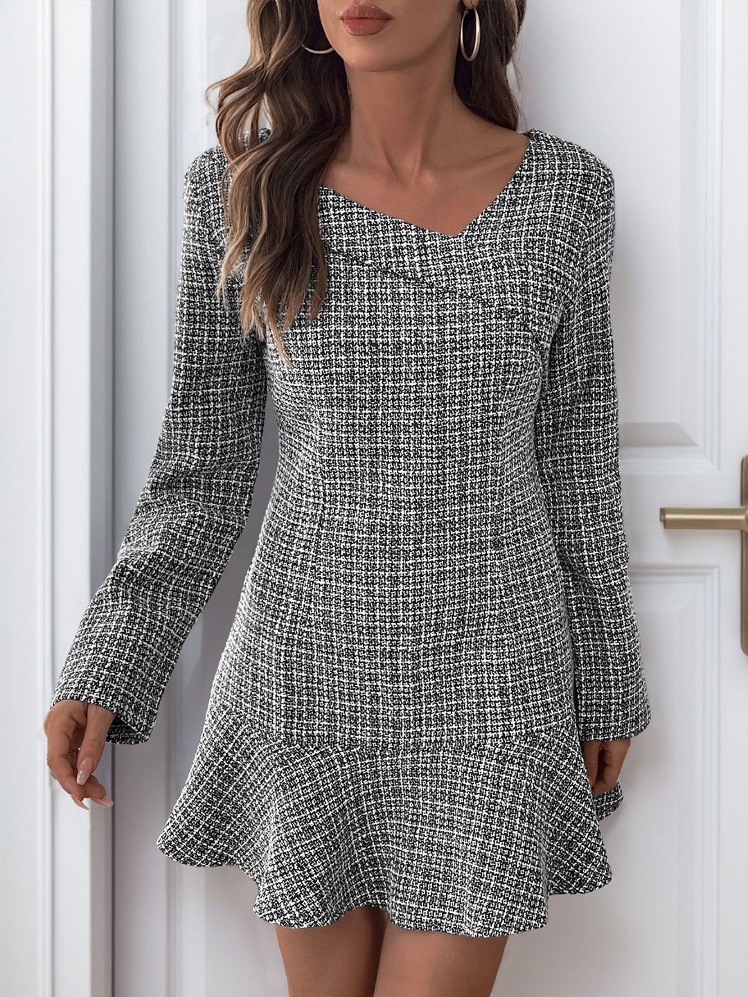 

StyleCast Checked Peplum Mini Dress, Black