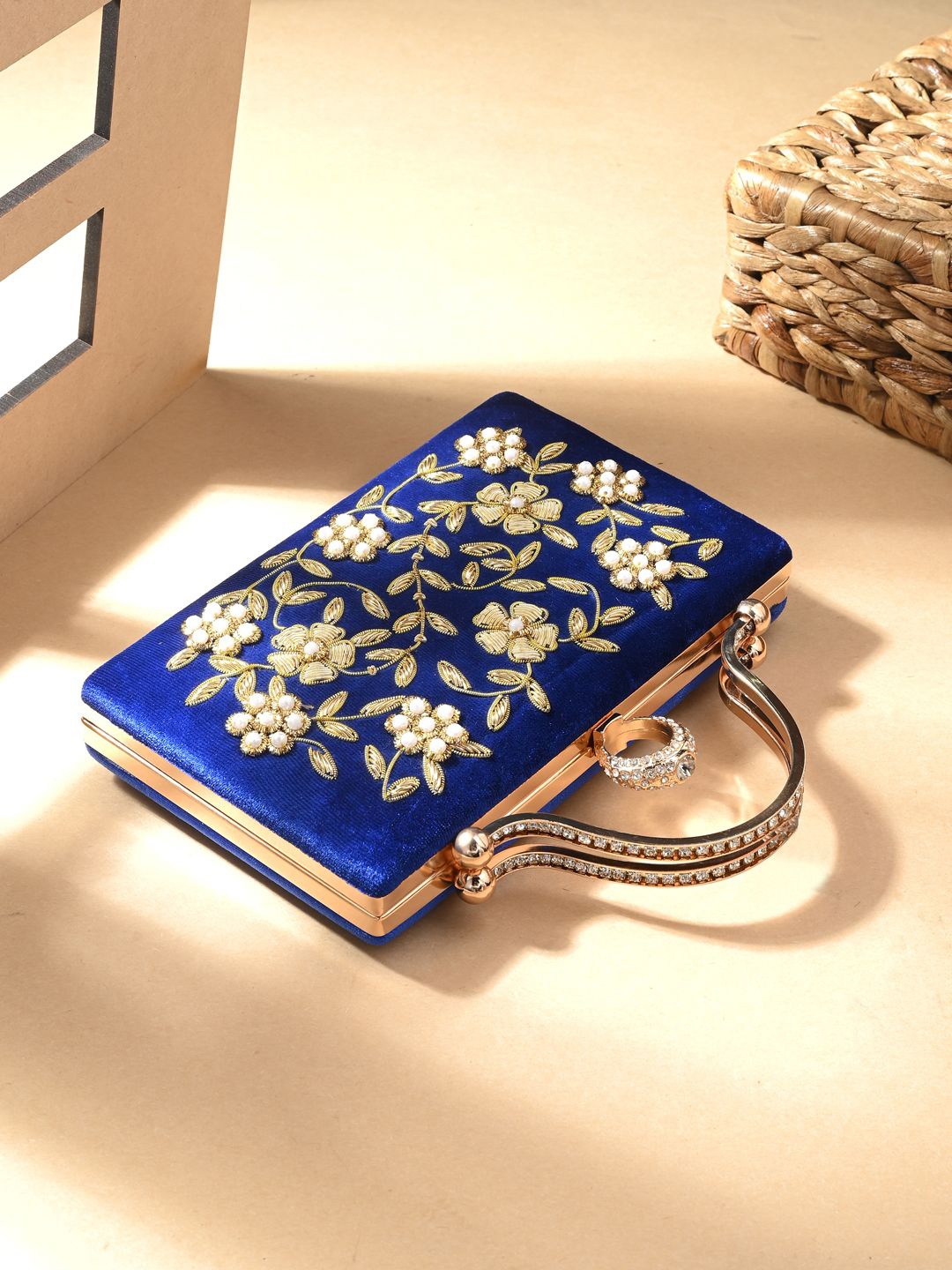 

Toobacraft Embellished Box Clutch, Blue