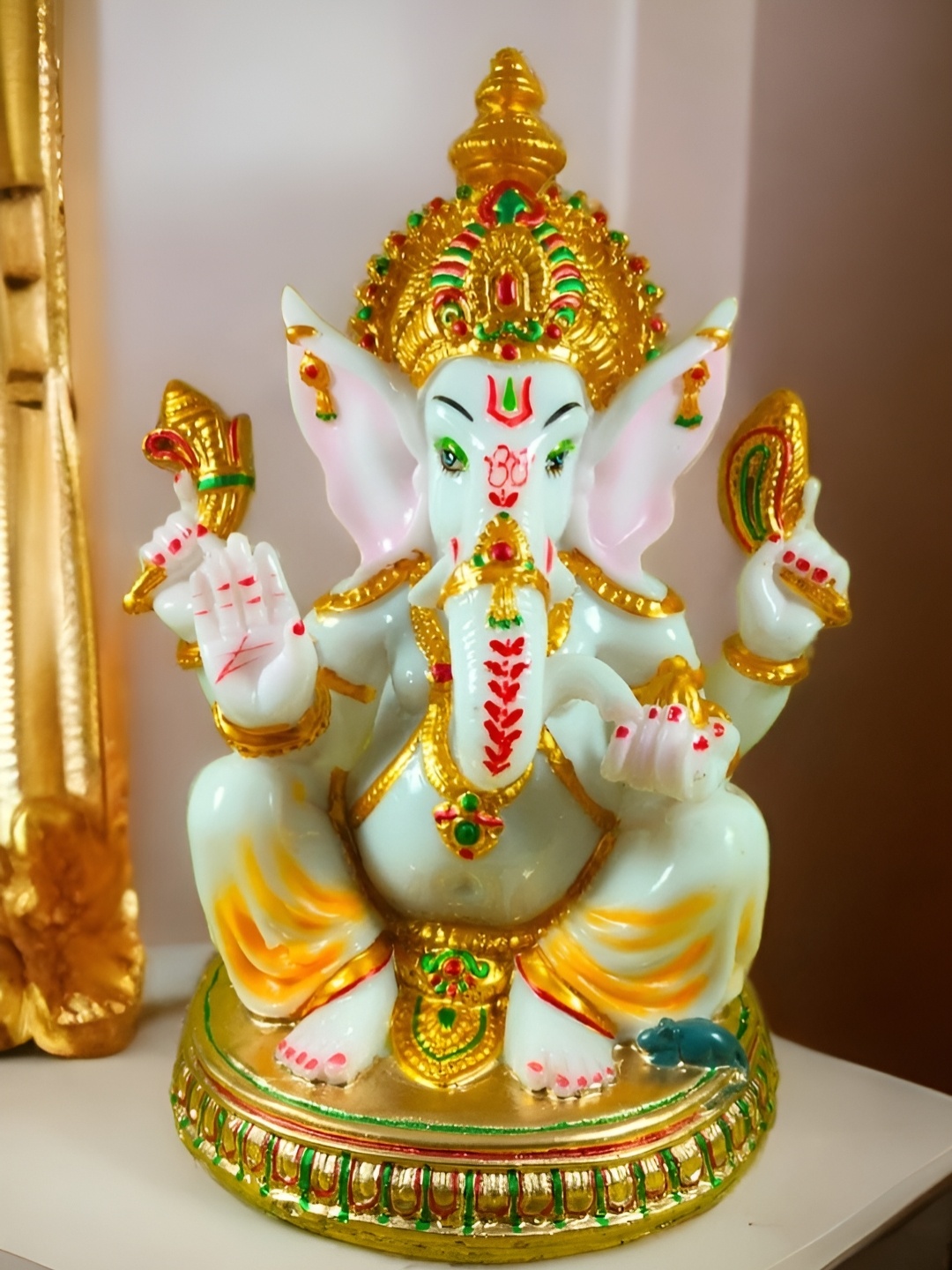 

NAYRA HANDICRAFTS White & Gold Toned Ganesh Ji Idol Marble Showpiece