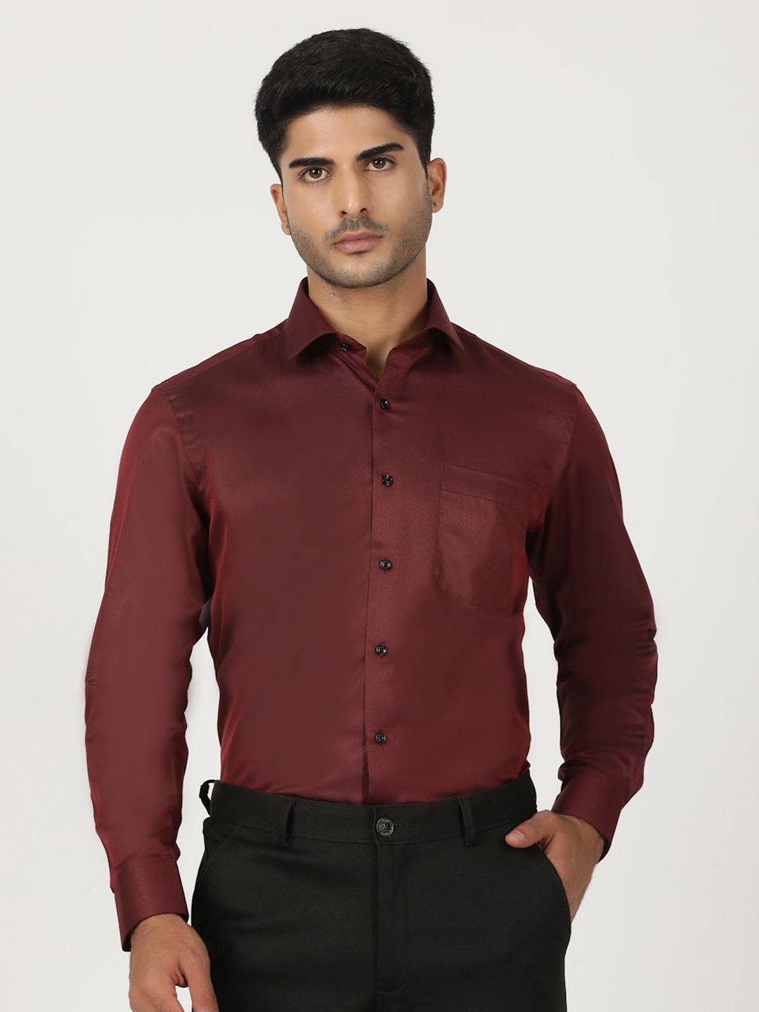 

Greenfibre Men Slim Fit Opaque Formal Shirt, Red